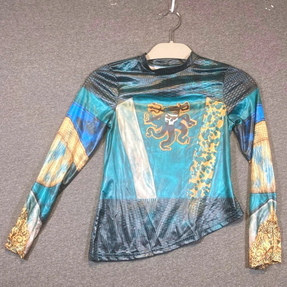 Disney‎ Descendants 3 Uma Costume Kids 9/10 Teal Gold Pirate Sequin 4pc Set
